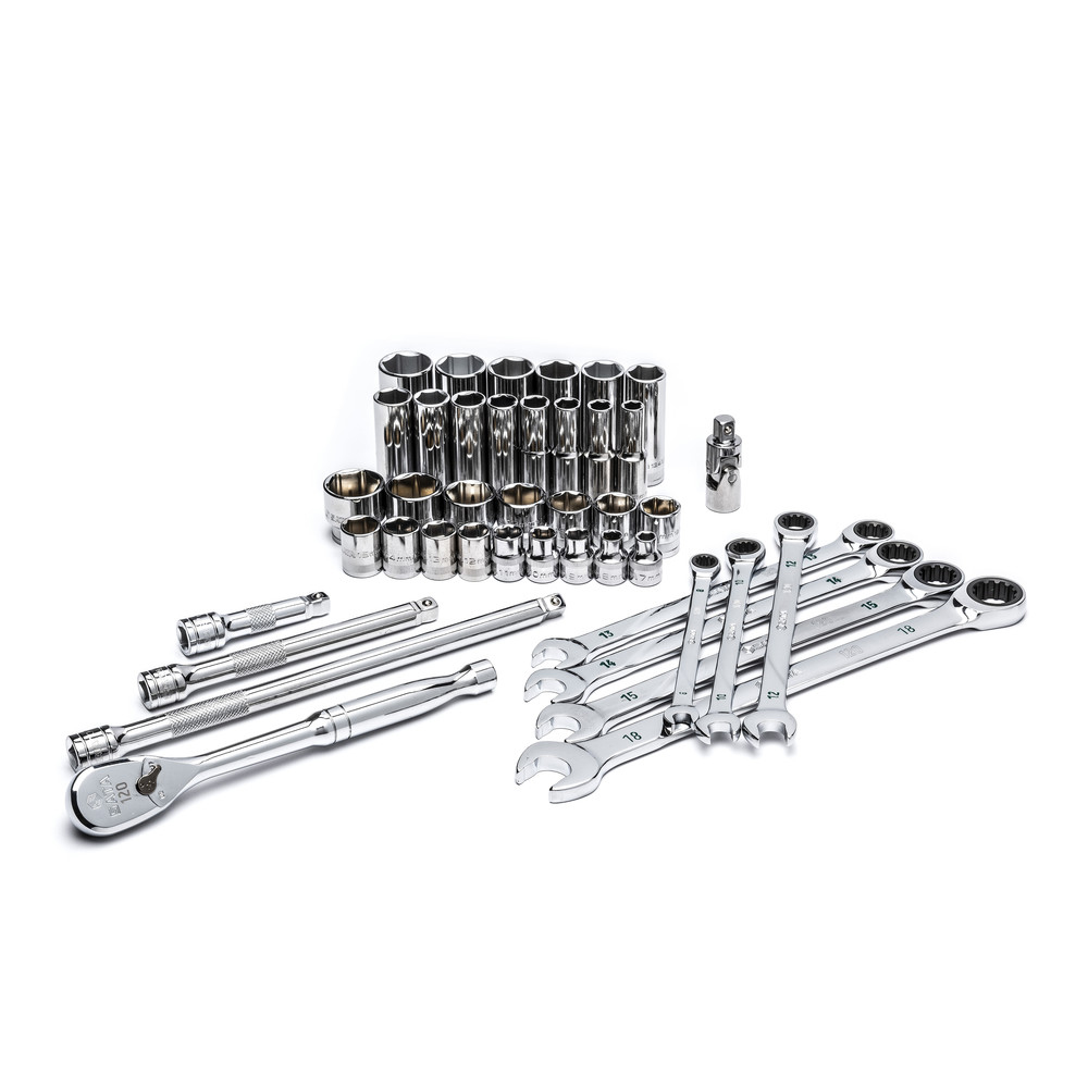 SATA Steckschlüssel-Satz, 3/8", mit Ratschen-Ringmaulschlüsseln, 42-teilig