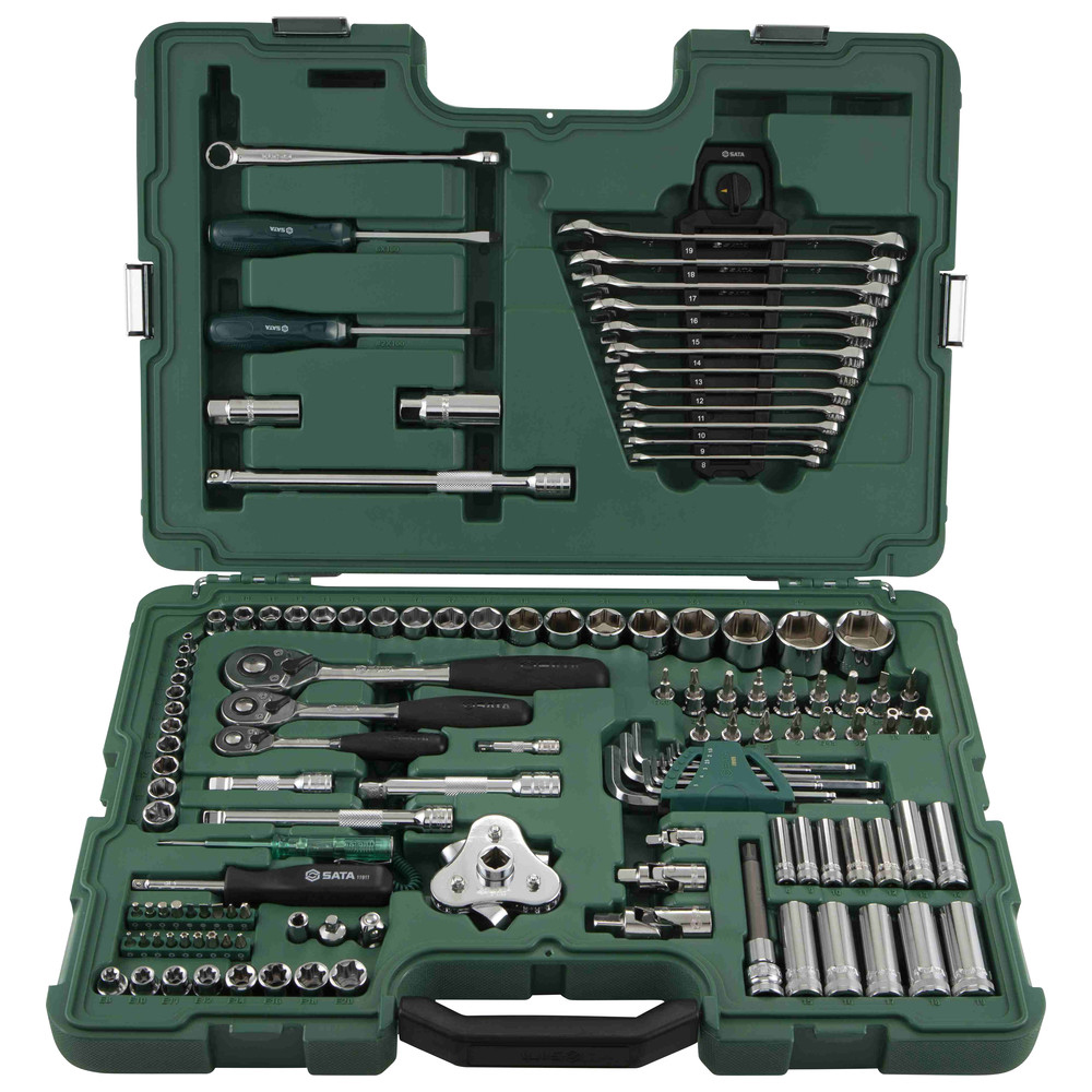 SATA 124 Tlg. 1/4", 3/8" & 1/2" 6-Kant Steckschlüssel & Ringmaulschlüssel Set,